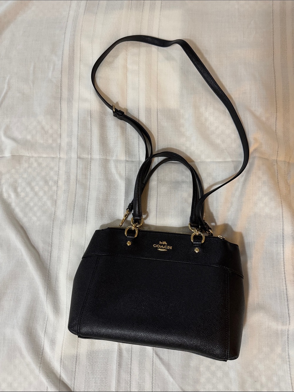 Coach Black Leather Satchel with Gold Hardware and Shoulder Strap